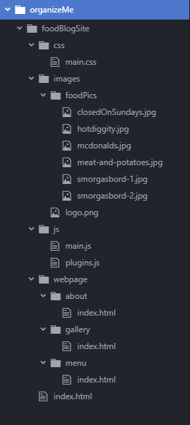 screenshot of organized files